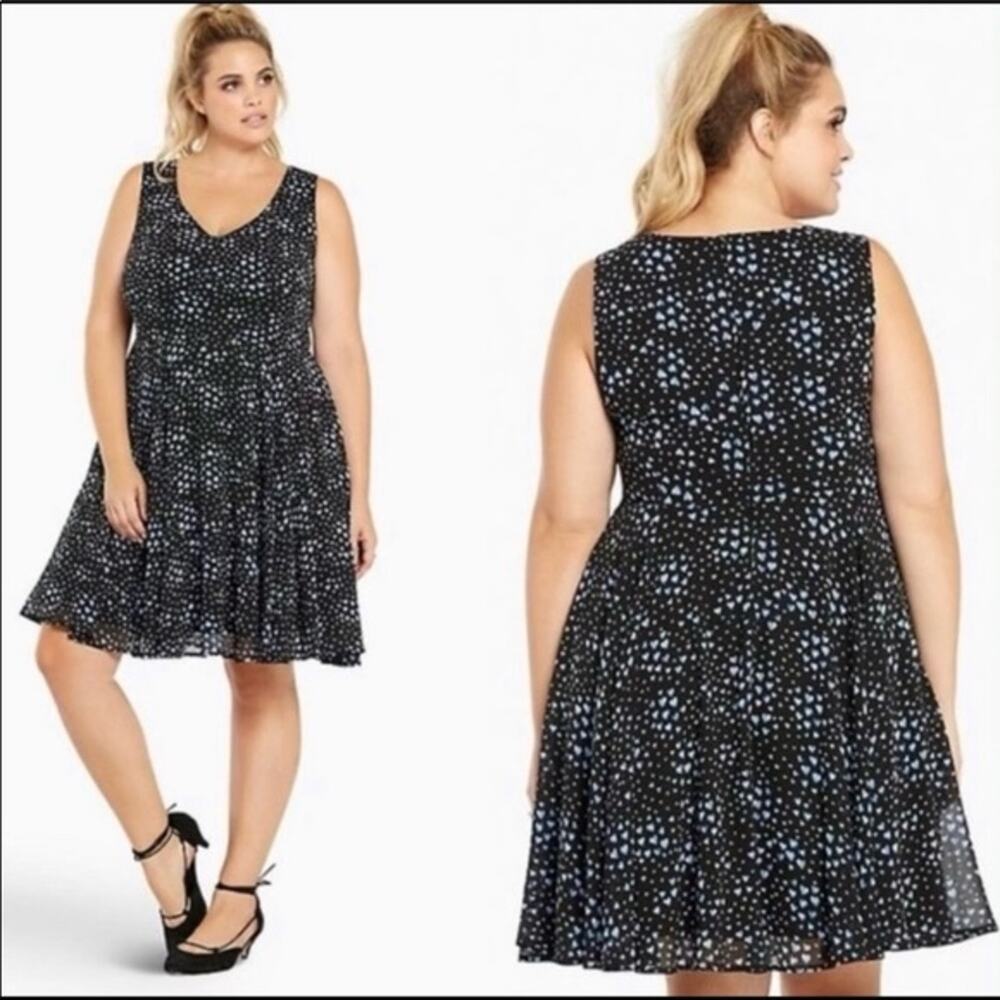 Torrid Summer Vacation Casual Navy Blue Heart Print Flounce Skater Dress 24